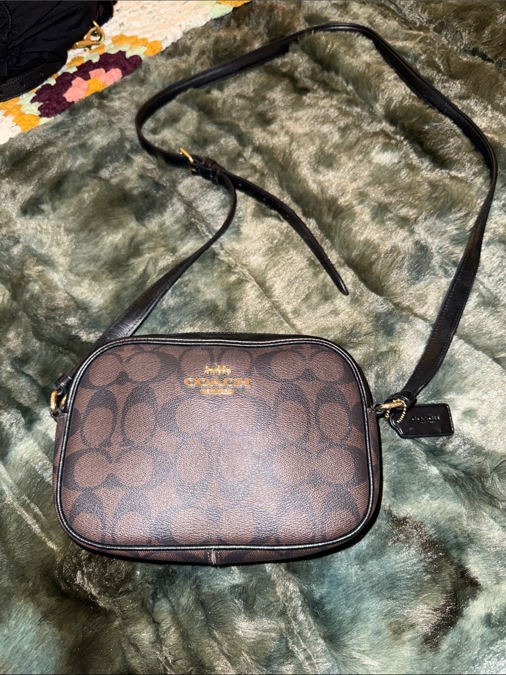 Coach Dark Brown and Black Signature small Jamie Crossbody
